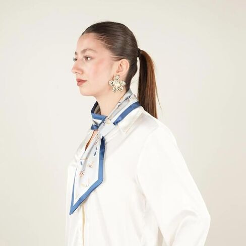 Skinny Silk Scarf for Women, Satin Narrow Long Neckerchief with Easy Pull Through Design, French Style in Saudi Arabia