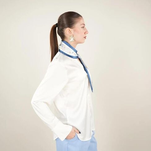 Skinny Silk Scarf for Women, Satin Narrow Long Neckerchief with Easy Pull Through Design, French Style in Saudi Arabia