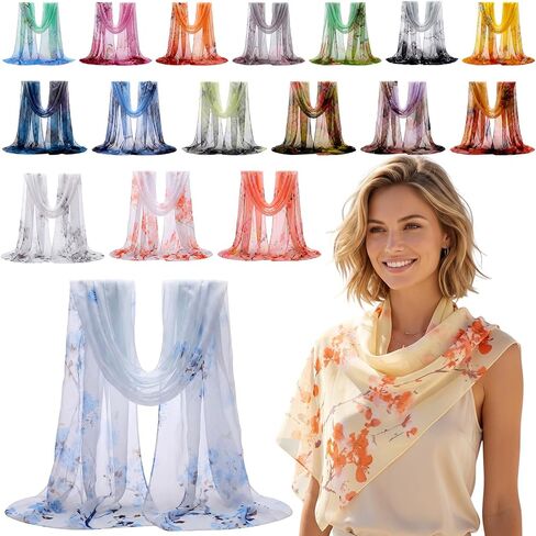 Unittype 18 Pcs Scarves for Women Ladies Lightweight Fashion Scarf Bulk Silk Gorgeous Floral Pattern Lotus Print Chiffon Scarves in Kuwait