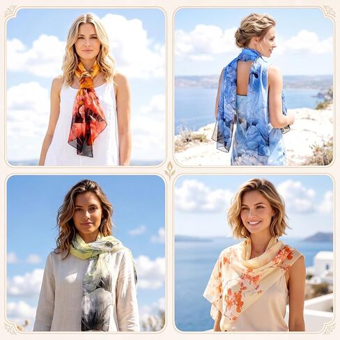 Unittype 18 Pcs Scarves for Women Ladies Lightweight Fashion Scarf Bulk Silk Gorgeous Floral Pattern Lotus Print Chiffon Scarves in Kuwait