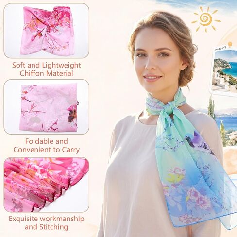 Unittype 18 Pcs Scarves for Women Ladies Lightweight Fashion Scarf Bulk Silk Gorgeous Floral Pattern Lotus Print Chiffon Scarves in Kuwait