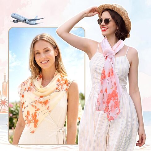 Unittype 18 Pcs Scarves for Women Ladies Lightweight Fashion Scarf Bulk Silk Gorgeous Floral Pattern Lotus Print Chiffon Scarves in Kuwait