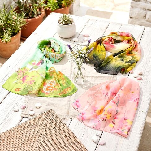 Unittype 18 Pcs Scarves for Women Ladies Lightweight Fashion Scarf Bulk Silk Gorgeous Floral Pattern Lotus Print Chiffon Scarves in Kuwait