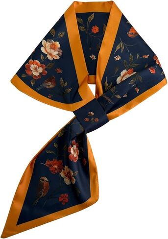 Skinny Silk Scarf for Women, Satin Narrow Long Neckerchief with Easy Pull Through Design, French Style in Saudi Arabia