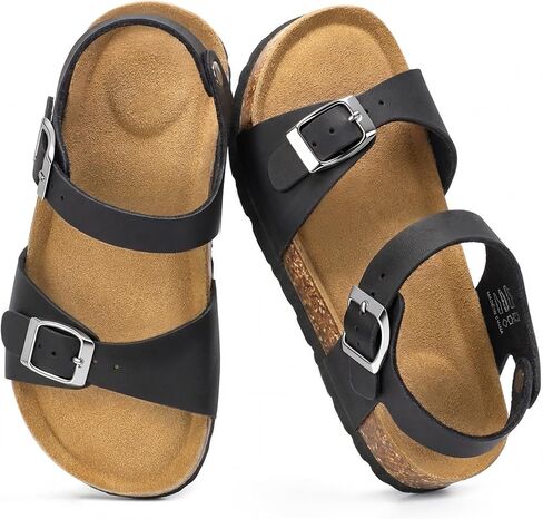Girls Sandals Kids Cork Footbed Slides Summer Non-slip Adjustable Straps for Little/Big Kids in Kuwait