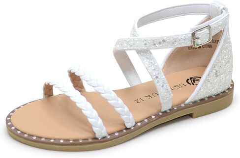 Girls Gladiator Sandals Glitter Cross Ankle Straps Strappy Flats for Summer, Wedding, Party (Little & Big Kids) in Saudi Arabia