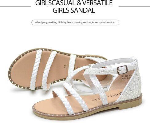 Girls Gladiator Sandals Glitter Cross Ankle Straps Strappy Flats for Summer, Wedding, Party (Little & Big Kids) in Saudi Arabia