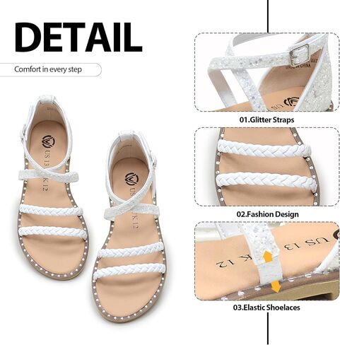 Girls Gladiator Sandals Glitter Cross Ankle Straps Strappy Flats for Summer, Wedding, Party (Little & Big Kids) in Saudi Arabia