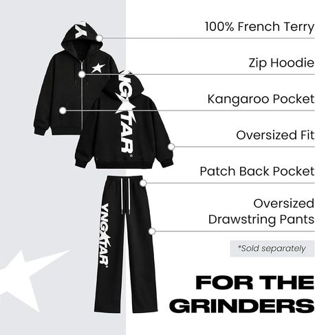 YNGSTAR بنطال واسع الساق باللون الكريمي، بنطال French Terry Streetwear مع رباط خصر مرن، مقاس مريح in Kuwait