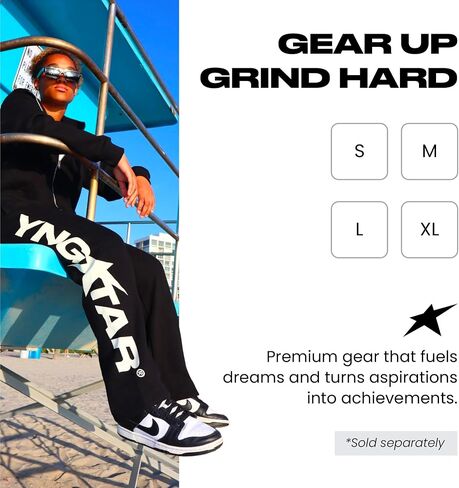 YNGSTAR بنطال واسع الساق باللون الكريمي، بنطال French Terry Streetwear مع رباط خصر مرن، مقاس مريح in Kuwait