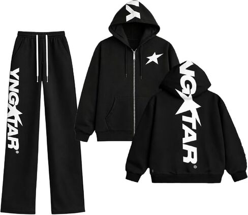 YNGSTAR بنطال واسع الساق باللون الكريمي، بنطال French Terry Streetwear مع رباط خصر مرن، مقاس مريح in Kuwait