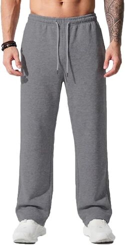 Sailwind Men's Casual Baggy Sweatpants Straight Leg Cotton Sweat Pants Open Bottom Lounge Joggers with Pockets in Kuwait