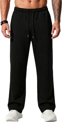 Sailwind Men's Casual Baggy Sweatpants Straight Leg Cotton Sweat Pants Open Bottom Lounge Joggers with Pockets in Kuwait