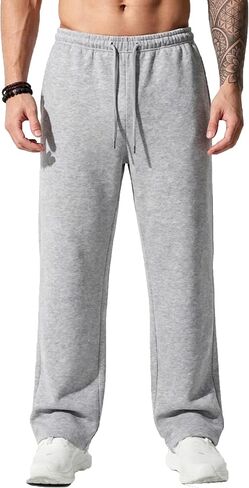 Sailwind Men's Casual Baggy Sweatpants Straight Leg Cotton Sweat Pants Open Bottom Lounge Joggers with Pockets in Kuwait