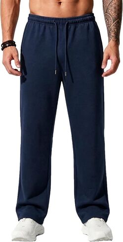 Sailwind Men's Casual Baggy Sweatpants Straight Leg Cotton Sweat Pants Open Bottom Lounge Joggers with Pockets in Kuwait