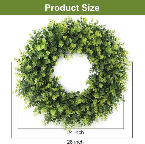 26'' Boxwood Wreath for Front Door, Artificial Boxwood Leaves Wreath for Spring and Summer, Indoor Outdoor Wall, Porch, Window, Farmhouse Home Decor in Kuwait