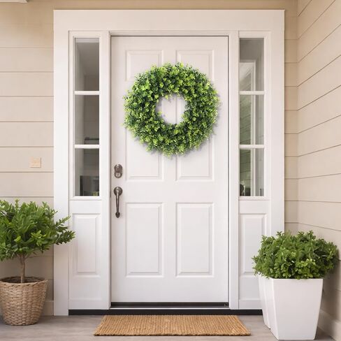 26'' Boxwood Wreath for Front Door, Artificial Boxwood Leaves Wreath for Spring and Summer, Indoor Outdoor Wall, Porch, Window, Farmhouse Home Decor in Kuwait