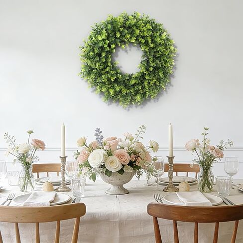 26'' Boxwood Wreath for Front Door, Artificial Boxwood Leaves Wreath for Spring and Summer, Indoor Outdoor Wall, Porch, Window, Farmhouse Home Decor in Kuwait