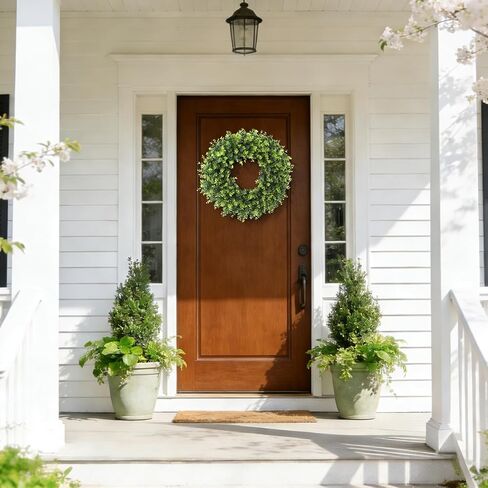 26'' Boxwood Wreath for Front Door, Artificial Boxwood Leaves Wreath for Spring and Summer, Indoor Outdoor Wall, Porch, Window, Farmhouse Home Decor in Kuwait