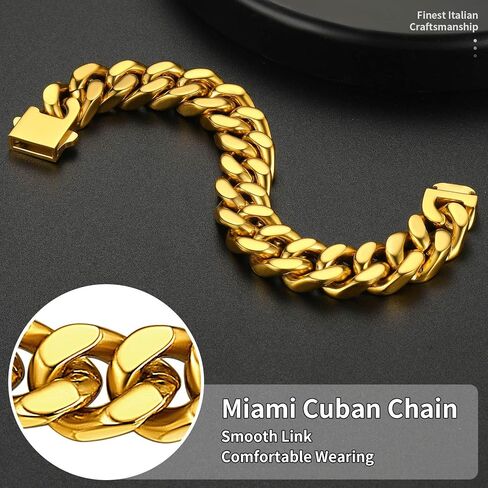 ChainsHouse 14mm 18" Cuban Chain Necklace Men Bracelet 19cm in Kuwait