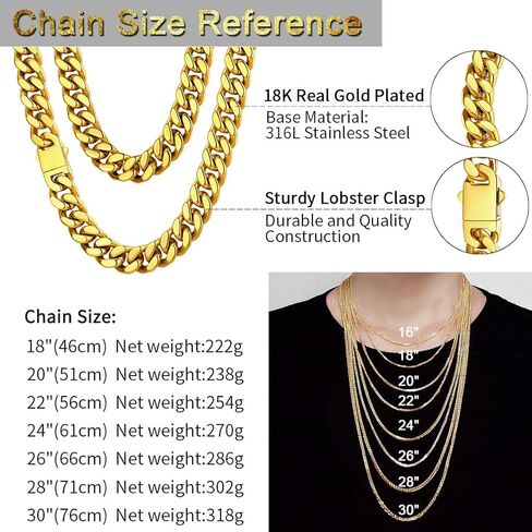 ChainsHouse 14mm 18" Cuban Chain Necklace Men Bracelet 19cm in Kuwait