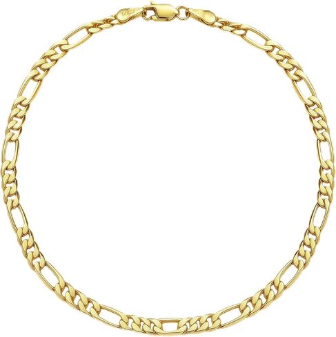 14K Gold Figaro Bracelets for Women & Men 4mm Dainty Diamond-Cut Chain Bracelets for Men Fashion Stackable Hand Chain Gift Waterproof Non-tarnish Jewelry Unisex Lifetime Quality in Saudi Arabia
