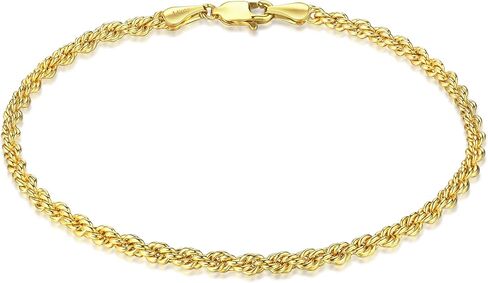 3mm Dainty 14K Gold Rope Chain Bracelets for Women & Men Fashion Stackable Chain Bracelet for Men Simple Waterproof Non-tarnish Charm Bracelet Jewelry Unisex Gift Lifetime Quality in Saudi Arabia