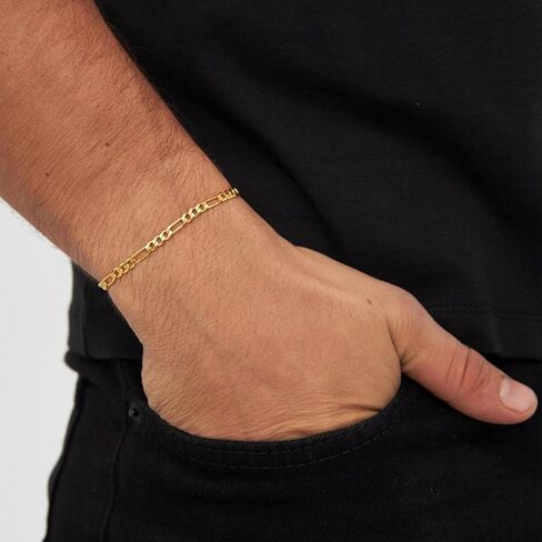 14K Gold Figaro Bracelets for Women & Men 4mm Dainty Diamond-Cut Chain Bracelets for Men Fashion Stackable Hand Chain Gift Waterproof Non-tarnish Jewelry Unisex Lifetime Quality in Saudi Arabia