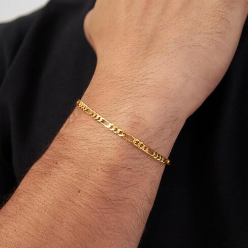 14K Gold Figaro Bracelets for Women & Men 4mm Dainty Diamond-Cut Chain Bracelets for Men Fashion Stackable Hand Chain Gift Waterproof Non-tarnish Jewelry Unisex Lifetime Quality in Saudi Arabia