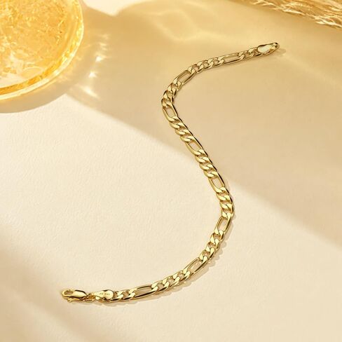 14K Gold Figaro Bracelets for Women & Men 4mm Dainty Diamond-Cut Chain Bracelets for Men Fashion Stackable Hand Chain Gift Waterproof Non-tarnish Jewelry Unisex Lifetime Quality in Saudi Arabia
