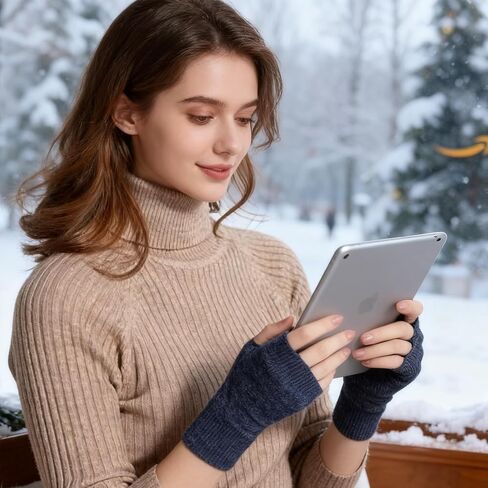 Cashmere Fingerless Gloves for Men and Women, Warm Wrist Warmers with Thumb Hole, Soft Half Fingerless Mittens for Winter, Grey Colors, Hand Wash Only in Kuwait