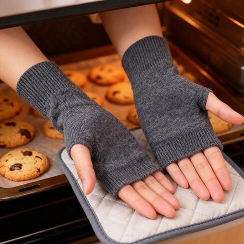 Cashmere Fingerless Gloves for Men and Women, Warm Wrist Warmers with Thumb Hole, Soft Half Fingerless Mittens for Winter, Grey Colors, Hand Wash Only in Kuwait