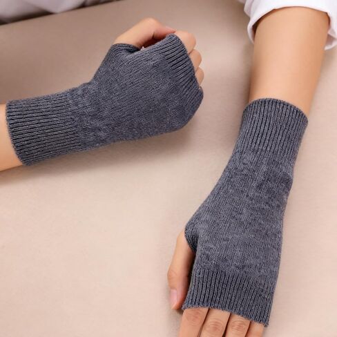 Cashmere Fingerless Gloves for Men and Women, Warm Wrist Warmers with Thumb Hole, Soft Half Fingerless Mittens for Winter, Grey Colors, Hand Wash Only in Kuwait