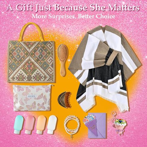 Bearhug Luxury Gift Box for Women - Elegant Wrap Poncho Shawl & Versatile Tote Bag Set - 12Psc Premium Birthday Gifts for Mom, Thinking of You, Anniversary, Get Well Soon Unique Gift Basket in Kuwait