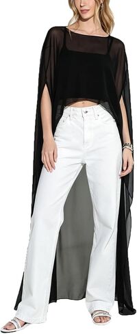 Argeousgor Women Chiffon Long Cape Shawl High Low Flowy Poncho Capelets Sheer Mesh Evening Dress Cover Up in Kuwait