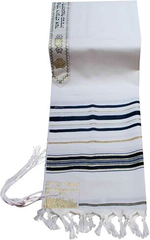 Black & Gold 100% Virgin Wool Tallit Size 36" W x 72" L in Saudi Arabia