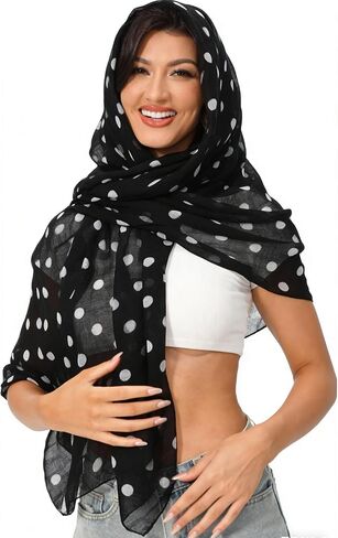 Polka Dot Print Shawls and Wraps for Womens Hijab Scarf Voile Sheer Beach Scarves Sunscreen Head Shawls in Saudi Arabia