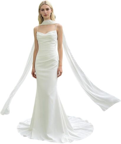 Ivory Wedding Neck Scarf Chiffon Shawl Bridal Wrap Long in Saudi Arabia