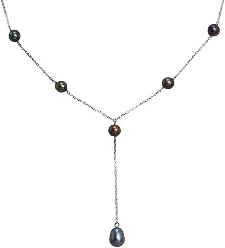 Cultured Freshwater Black Pearl Lariat Necklace in Sterling Silver 16 Inches in Kuwait