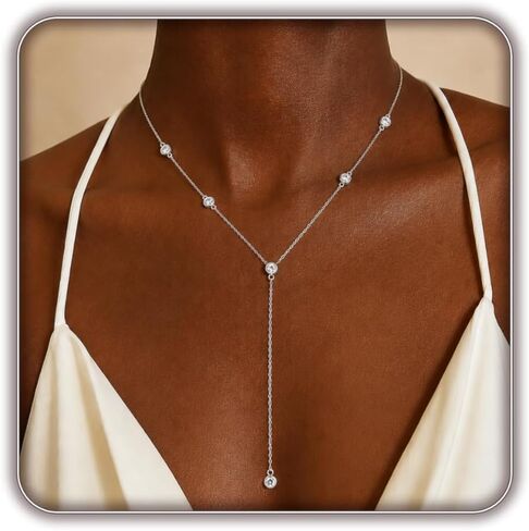 Lariat Gold Necklace for Women, 14K Gold Plated Dainty Drop Y Necklace, Waterproof Non Tarnish Long Layered Beaded Chain Lariat Necklace Prom Jewelry Summer Vacation Gift for Her in Saudi Arabia