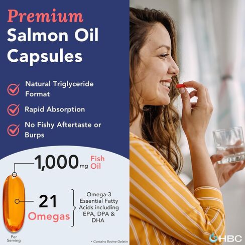 زيت السمك أوميجا 3 عالي القوة - 1000 مجم، زيت السلمون النرويجي مع EPA وDHA، بدون تجشؤ أو مذاق، مكمل أحماض أوميجا 3 الدهنية للعين والدماغ والقلب، شكل ثلاثي الجليسريد - 180 كبسولة in Kuwait