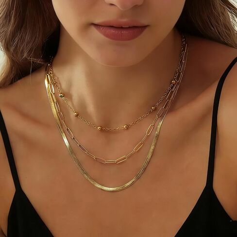 Women's 11PCS Gold Layered Necklace Set, Dainty Snake Paperclip Cuban Link Chain Stackable Jewelry, Non Tarnish in Saudi Arabia