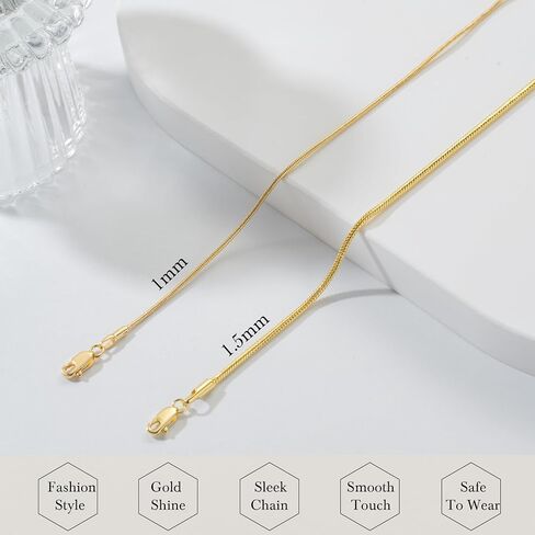 14K Gold Snake Chain Necklace Gold Chain for Women 14K Gold Necklaces for Women Elegant Design with Glossy Surface Snake Chains Necklace for Womens & Men 14/16/18/20/22/24/26/30in in Kuwait