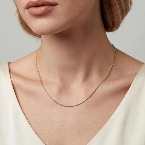 14K Gold Snake Chain Necklace Gold Chain for Women 14K Gold Necklaces for Women Elegant Design with Glossy Surface Snake Chains Necklace for Womens & Men 14/16/18/20/22/24/26/30in in Kuwait