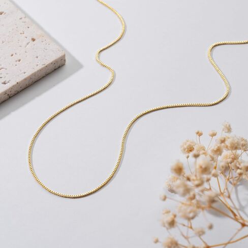 14K Gold Necklaces for Women Gold Chain for Women 14K Gold Box Chain Necklace for Womens Tightly-Connected Links with Neat Geometry 0.8/1.2mm Wide Box Chains for Men 14/16/18/20/22/24/26in in Kuwait