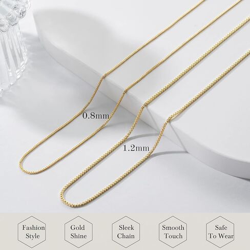 14K Gold Necklaces for Women Gold Chain for Women 14K Gold Box Chain Necklace for Womens Tightly-Connected Links with Neat Geometry 0.8/1.2mm Wide Box Chains for Men 14/16/18/20/22/24/26in in Kuwait