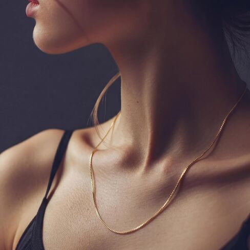 14K Gold Necklaces for Women Gold Chain for Women 14K Gold Box Chain Necklace for Womens Tightly-Connected Links with Neat Geometry 0.8/1.2mm Wide Box Chains for Men 14/16/18/20/22/24/26in in Kuwait