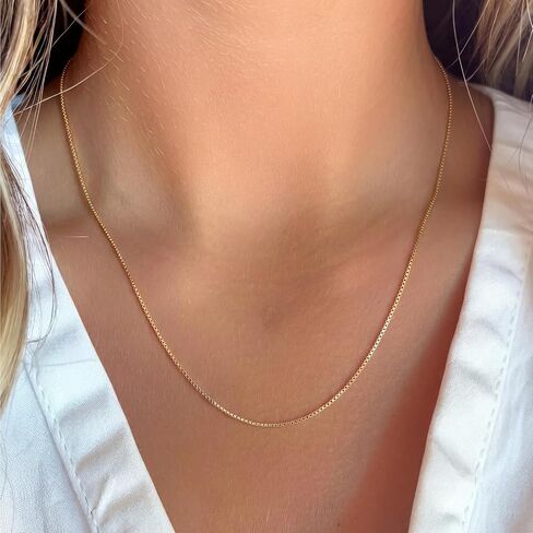 14K Gold Necklaces for Women Gold Chain for Women 14K Gold Box Chain Necklace for Womens Tightly-Connected Links with Neat Geometry 0.8/1.2mm Wide Box Chains for Men 14/16/18/20/22/24/26in in Kuwait