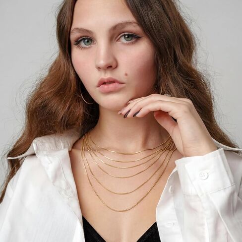 14K Gold Necklaces for Women Gold Chain for Women 14K Gold Box Chain Necklace for Womens Tightly-Connected Links with Neat Geometry 0.8/1.2mm Wide Box Chains for Men 14/16/18/20/22/24/26in in Kuwait