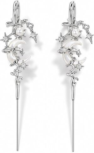 2PCS Myth Of The Moon Needle Earrings Goth Ear Hook Punk Helix Sword Piercing Earring Dark Climber Crawler Earrings Moon Star Wrap Earring for Cosplay Party Creative Jewelry Gift in Saudi Arabia